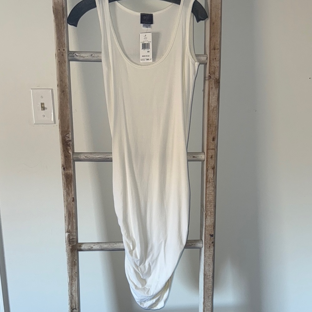 White Sleeveless side Cinched Cover UP Dress